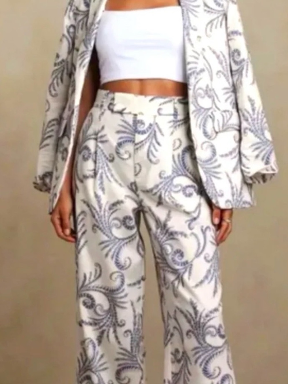 Banana Republic Cream Wide-Leg Pants with Blue Paisley Print